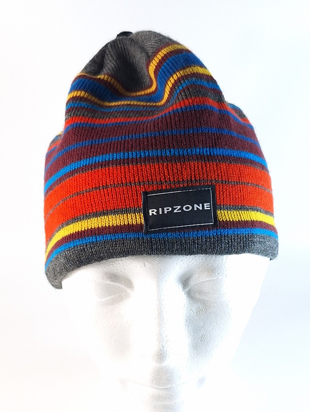 NWT Ripzone Striped Knit Beanie Toque Gray Red Orange Blue Yellow Snowboard OS